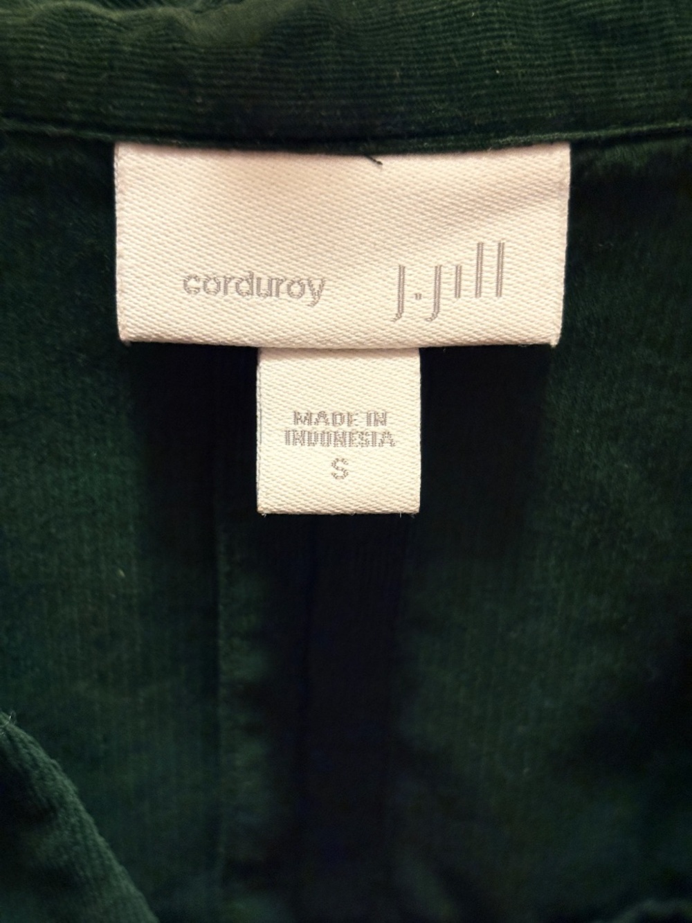 J.Jill emerald green corduroy popover tunic.
